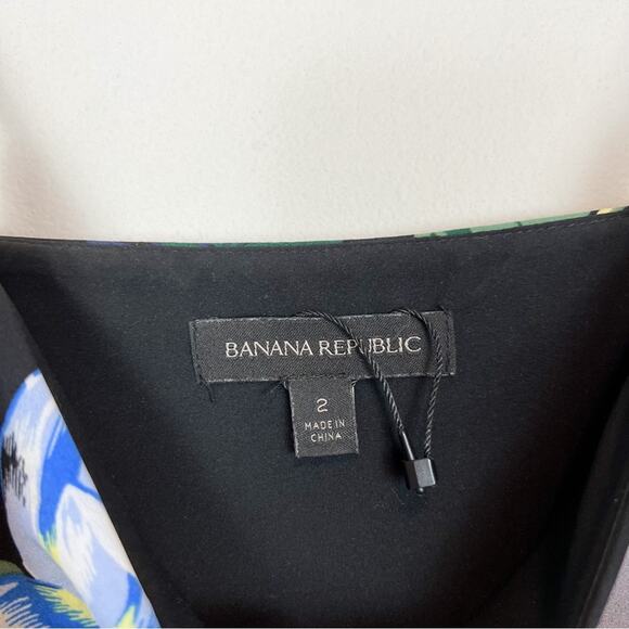 Banana Republic Black‎ Blue Floral Asymmetrical Faux Wrap Midi Dress Size 2 - Picture 5 of 9